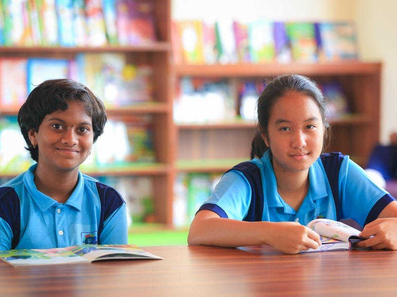 Students at library